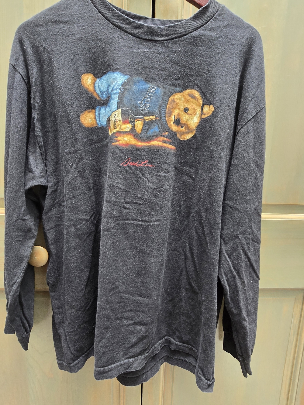 Black Graphic Teddy Bear Long Sleeve Tee